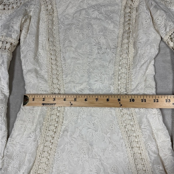 Alice + Olivia Enya White Cream Boho Lace 100% Cotton Bell Sleeves Mini Dress 0 - Picture 11 of 17